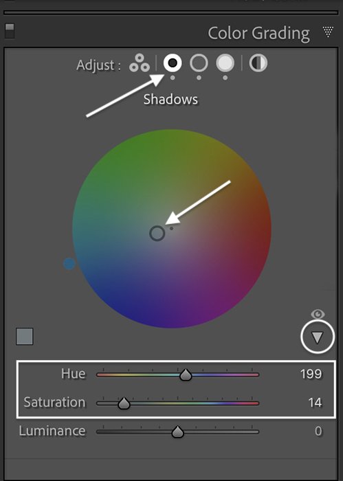 Classificação de cores das sombras da captura de tela clássica do Lightroom