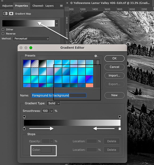Photoshop screenshot of gradient map editor