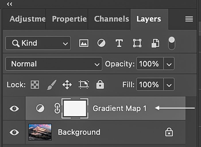 Photoshop screenshot of gradient map layer