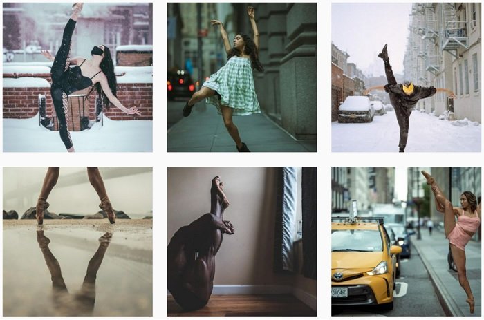 six photos of dancers from Omar Z Robles's Instagram, a contemporary portrait photographer