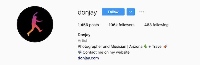 Biografia do Instagram do fotógrafo Donjay