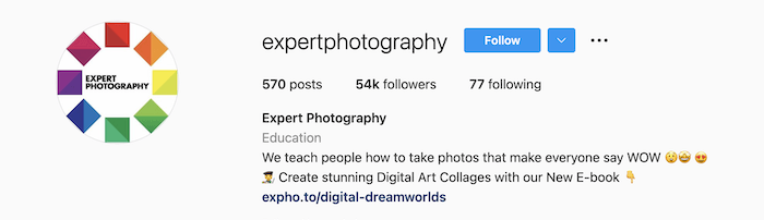 ExpertPhotography's instagram bio