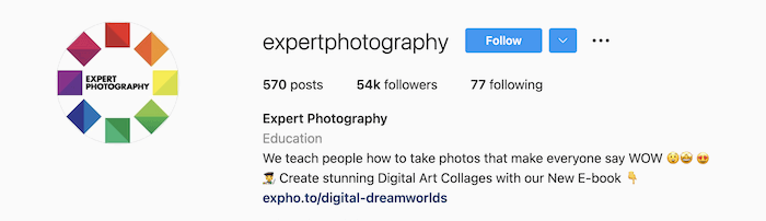 Biografia do instagram de ExpertPhotography