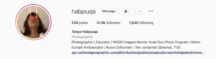 Photographer Tanya Habjouaq's Instagram bio