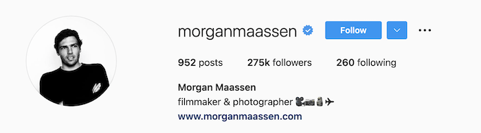 Biografia de fotografia monocromática de Morgan Maassen no Instagram