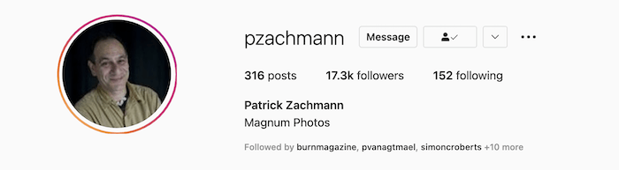 Biografia do Instagram do fotógrafo Patrik Zachmann