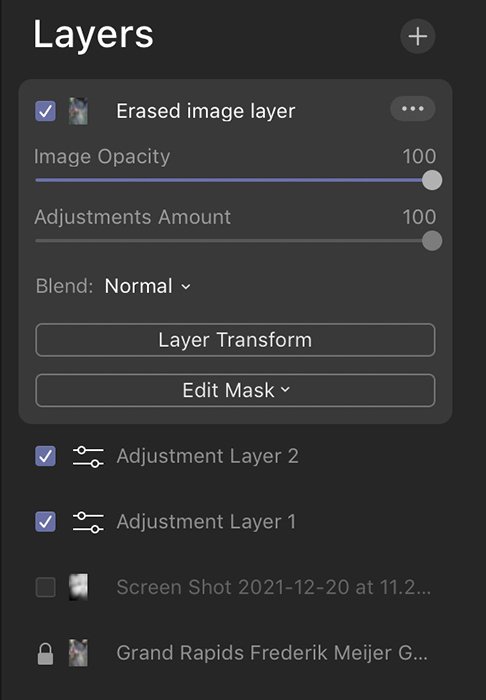 Luminar screenshot of Adjustment Layers panel