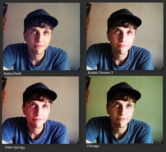 Four portraits of boy in hat with different mood settings