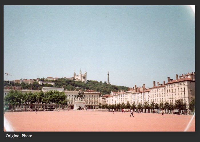 Central square in Lyon with a view of the basilica on the hill