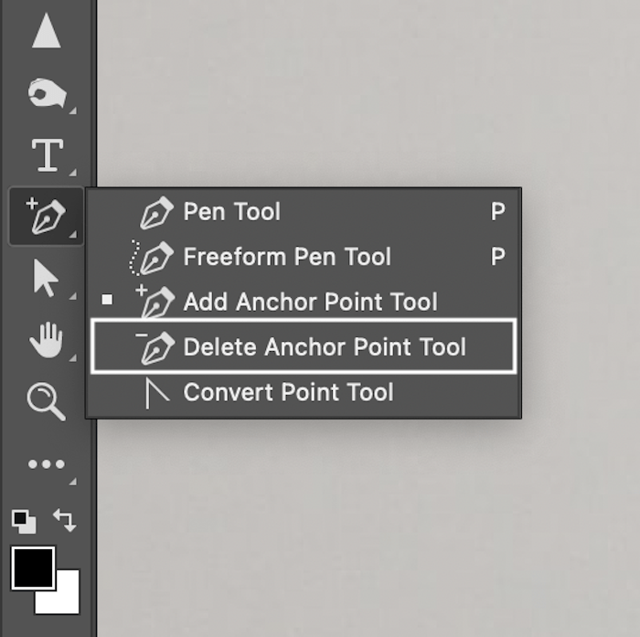 Delete Anchor Point tool in toolbar
