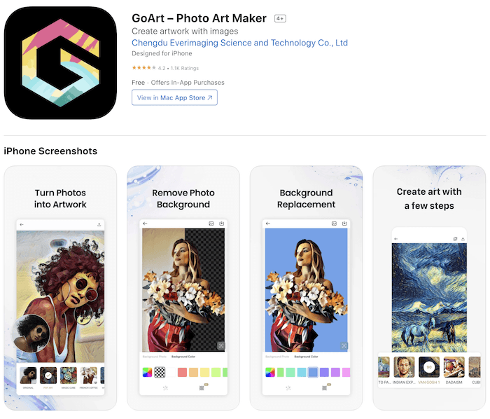 GoArt Photo Art Maker app for turning pictures into paintings