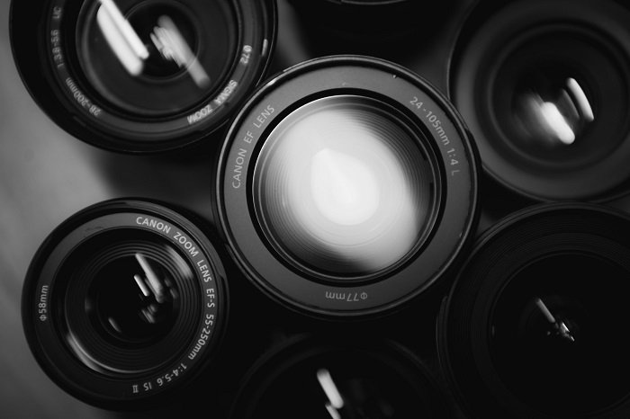 Shot of canon camera lenses from above