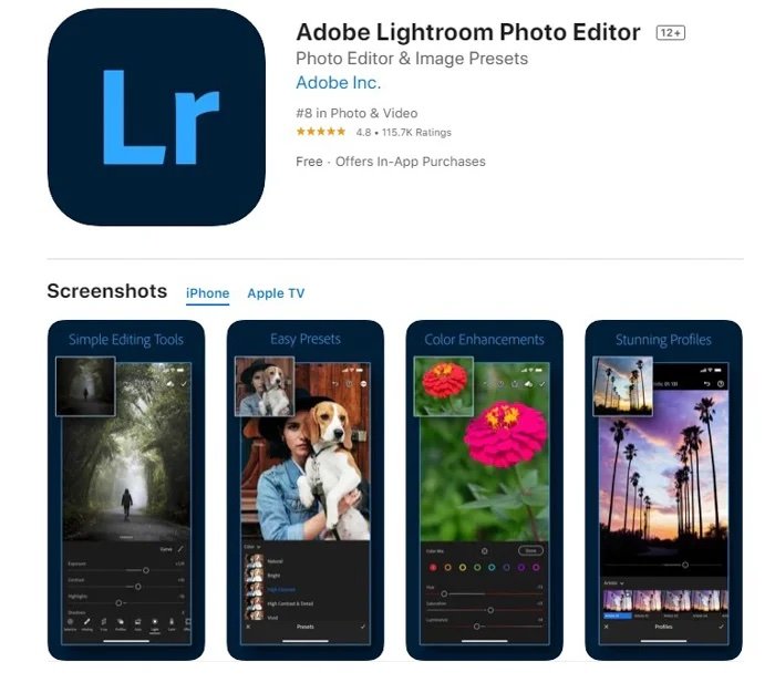 Image of the Adobe Lightroom app in the App Store