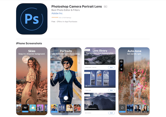 Image of the Photoshop Camera photo editing app in the App Store