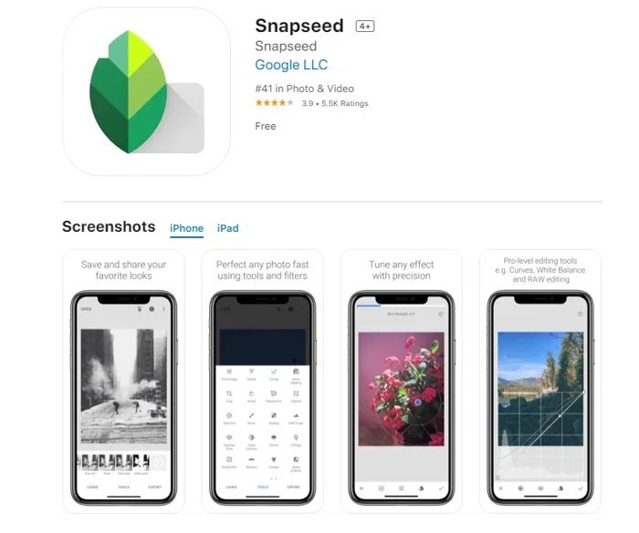 App Store image of the Snapseed, one of the best photo editing apps