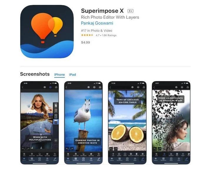 Image of the Superimpose X photo editing app in the App Store