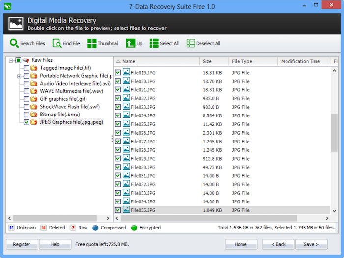 Screenshot of 7-Data Recovery, a free photo recovery software