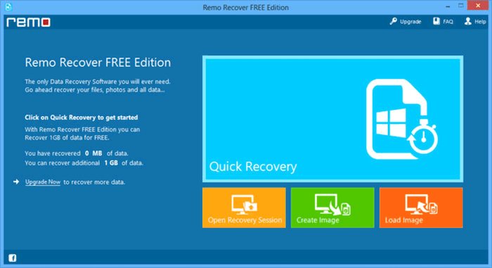 Screenshot of Remo Recover, a free photo recovery software's interface