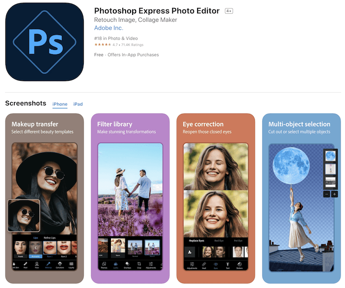 Photoshop Express Photo Editor, a background changer app's screenshot