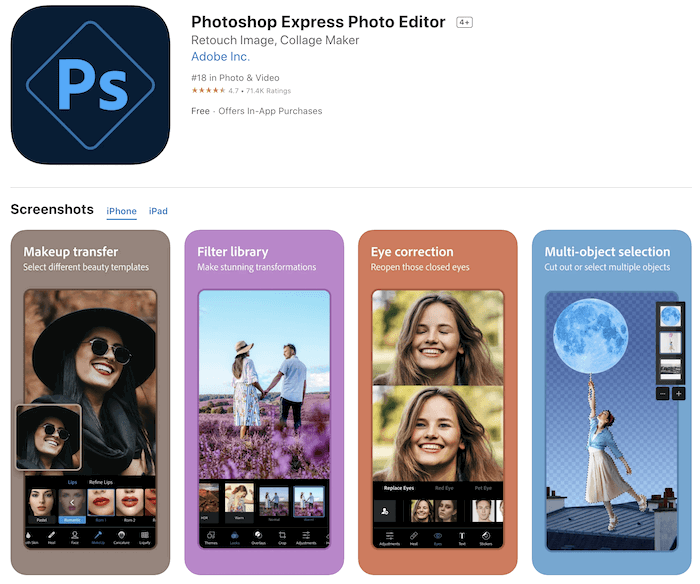 Photoshop Express Photo Editor, a background changer app's screenshot