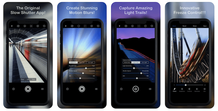 Screenshot ProCamera long-exposure app promotional images in the Apple store