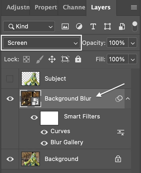 Photoshop screenshot of Layers panel with blending modes drop-down menu