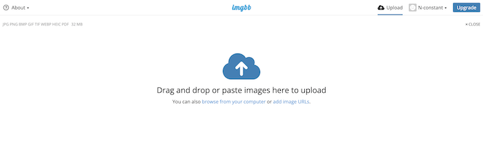 Opção ImgBB para adicionar fotos de um computador ou URL