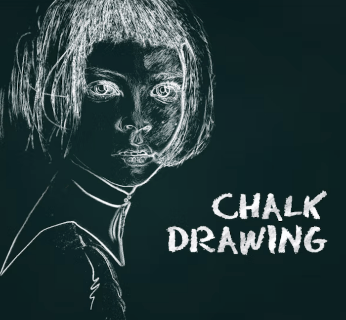 Chalk drawing of a girl made with a photoshop filter
