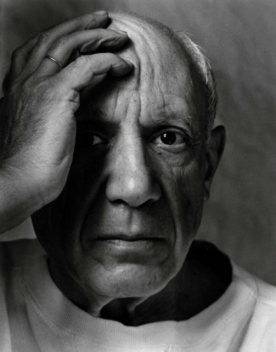 Black and white portrait of Pablo Picasso