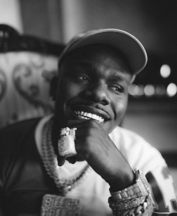 Portrait of DaBaby in cap and expensive jewelry 