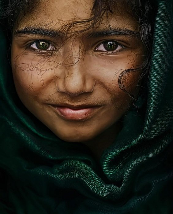Close up portrait of girl in shawl