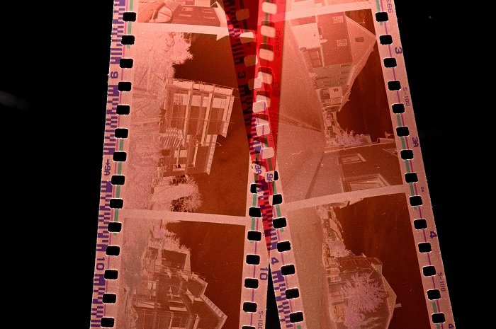 Two strips of push film negatives for pushing film