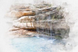 Photoshop watercolor effect waterfall landscape