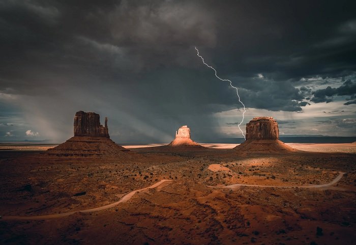 Landscape stock photo of American desert with lightning