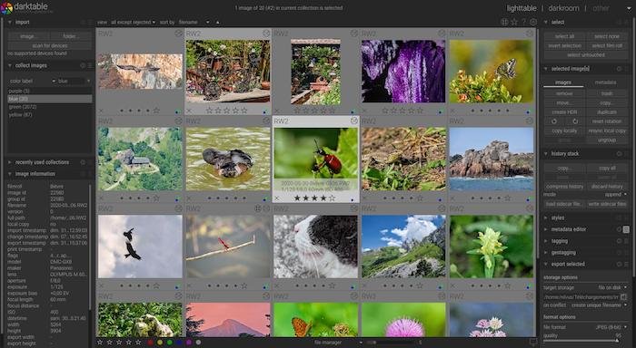 Darktable free photo editing software software interface screenshot