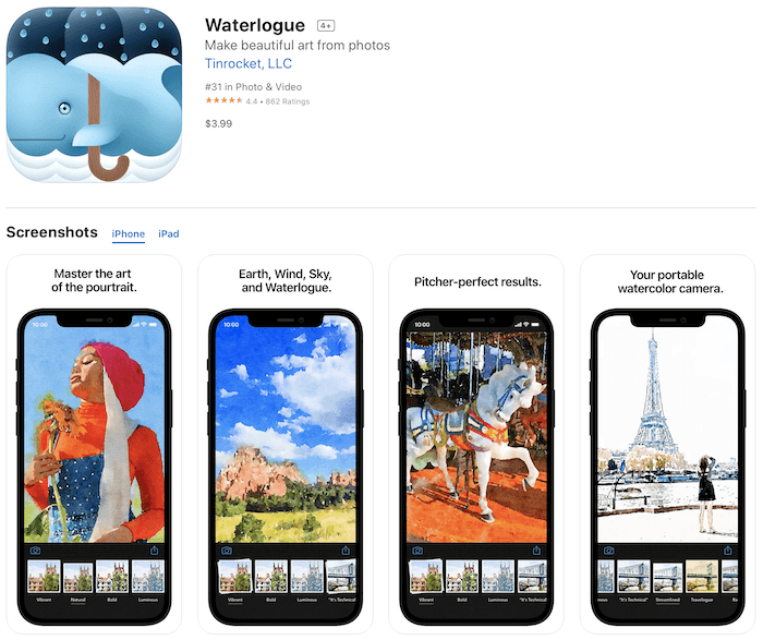 Waterlogue app that turns photos into art