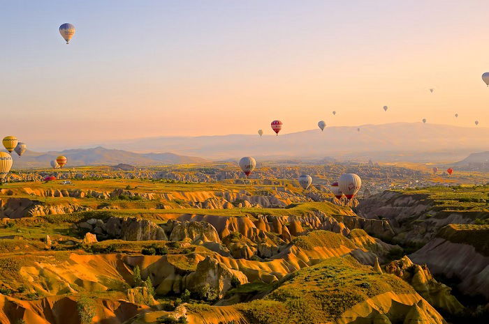 Landscape with hot air balloons