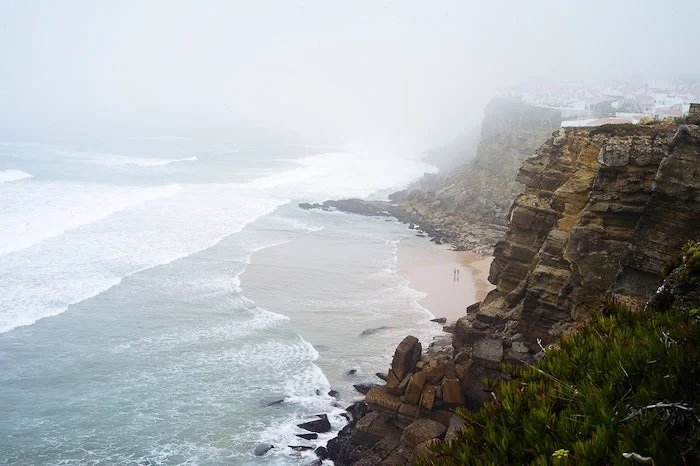 Hazy cliff and coastline