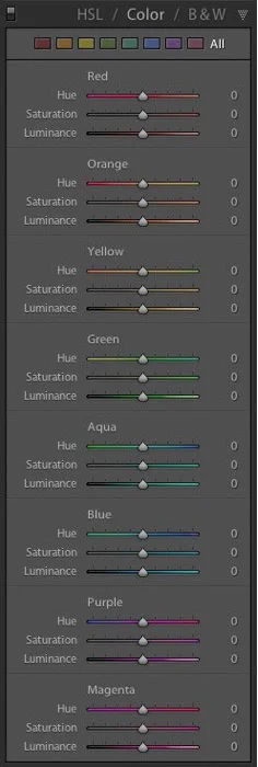 HSL滑块在adobelightroom截图