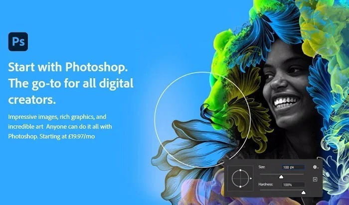 Photoshop landing page screenshot