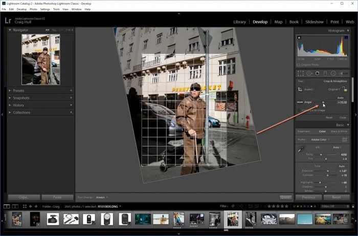 Rotate process in adobe lightroom screenshot