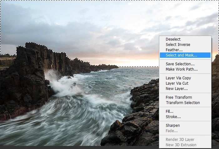 Quick selection tool in Lightroom for editing landscape photos