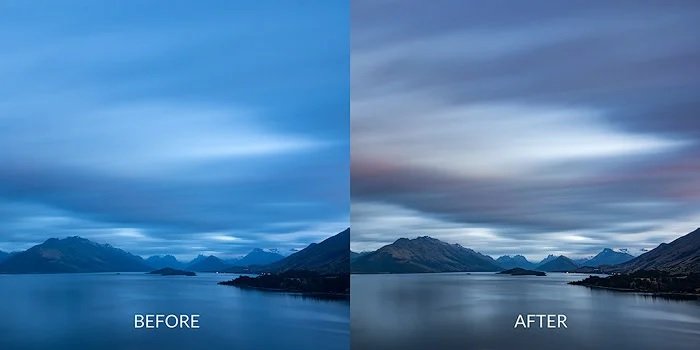 Before and after RAW conversion landscape