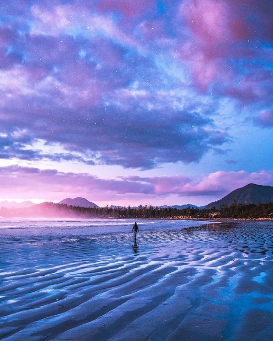 Purple and pink edited beach landscape