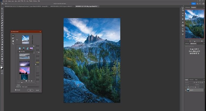 Screenshot of sky replacement tool in Photoshop