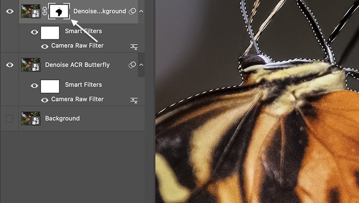 Photoshop screenshot of masking a butterfly