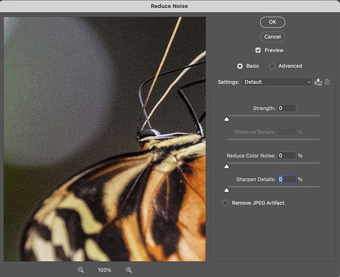 Photoshop screenshot of Reduce Noise filter window