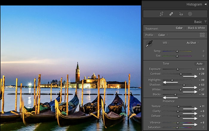 Lightroom screenshot many small edits in basic panel