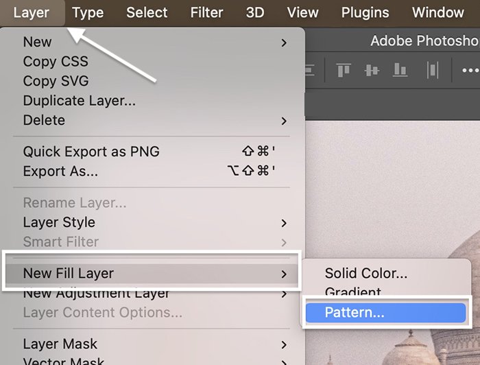Photoshop screenshot new fill layer pattern