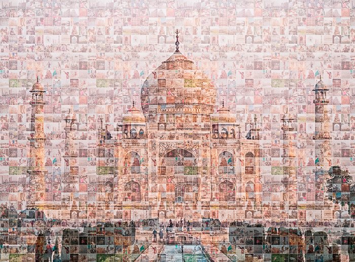 Um mosaico de fotos do Taj Mahal feito no photoshop